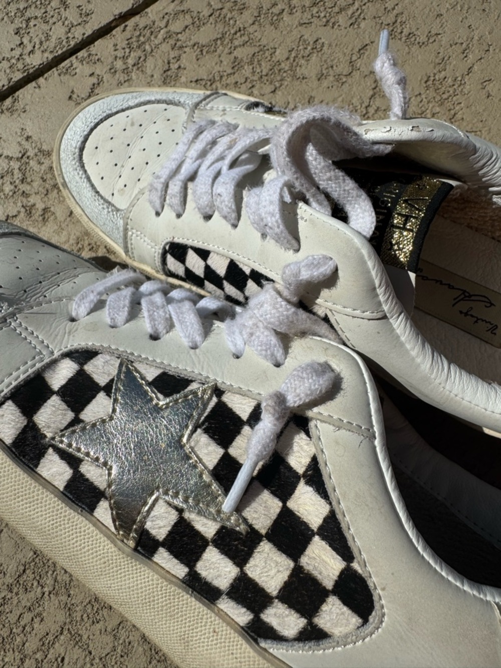 Vintage Havana sneakers with Black Checkers and Gold Star Accent Nicolette